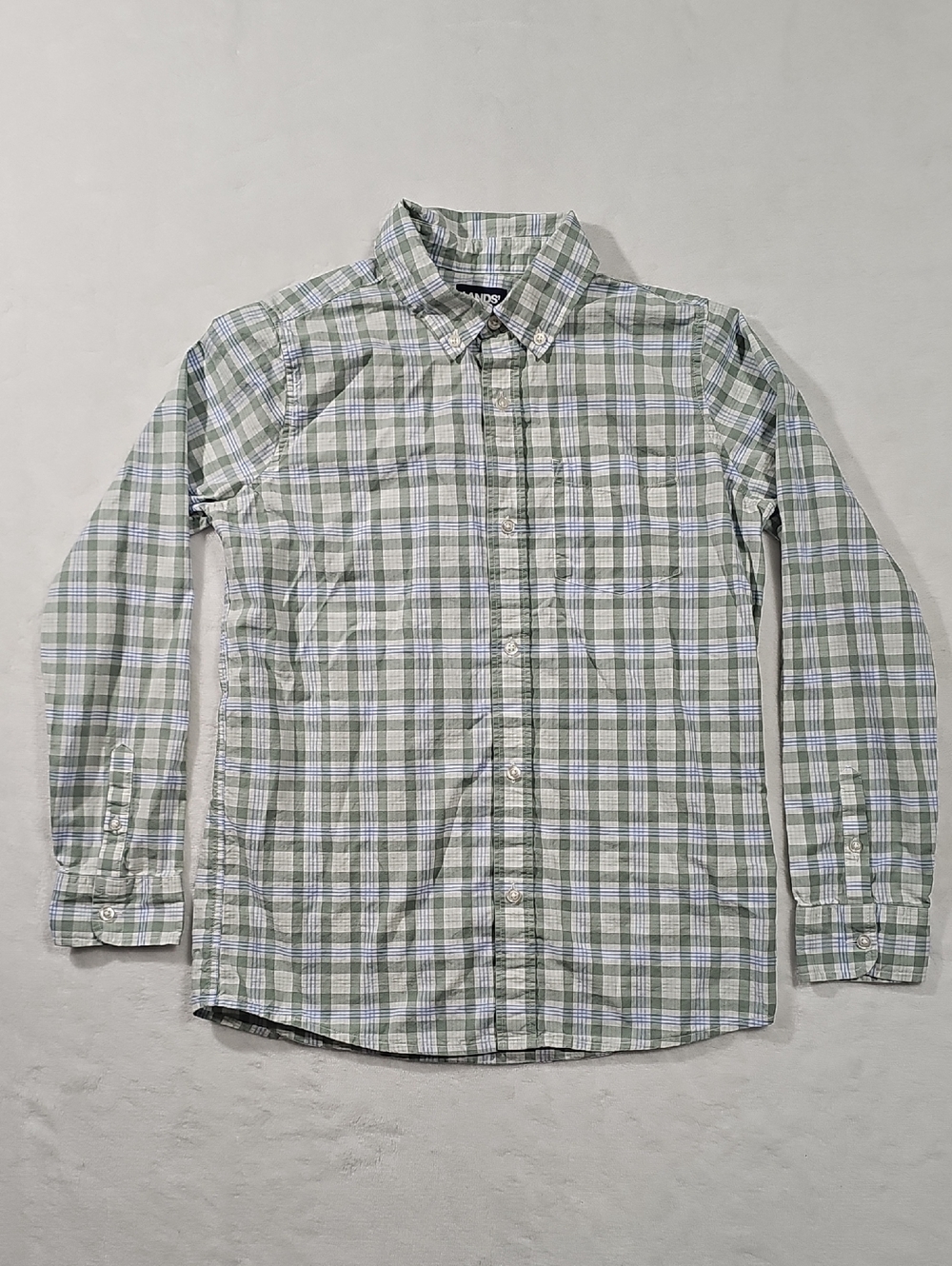 Lands' End Men's Green and White Plaid Button-Down Shirt
